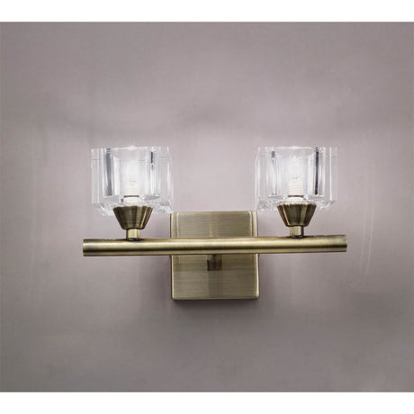 Cuadrax 2 Light Clear Glass Wall Light With Switch - Antique Brass