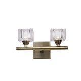 Cuadrax 2 Light Frosted Glass Wall Light - Antique Brass