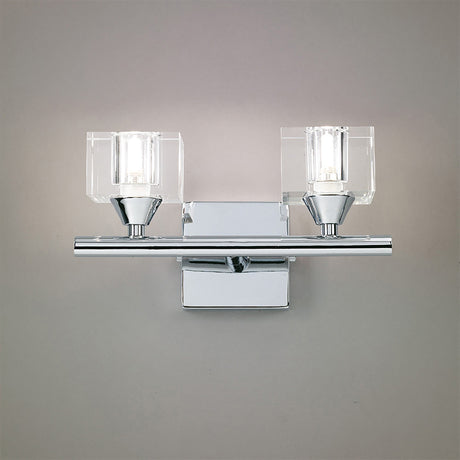 Cuadrax 2 Light Frosted Glass Wall Light - Polished Chrome