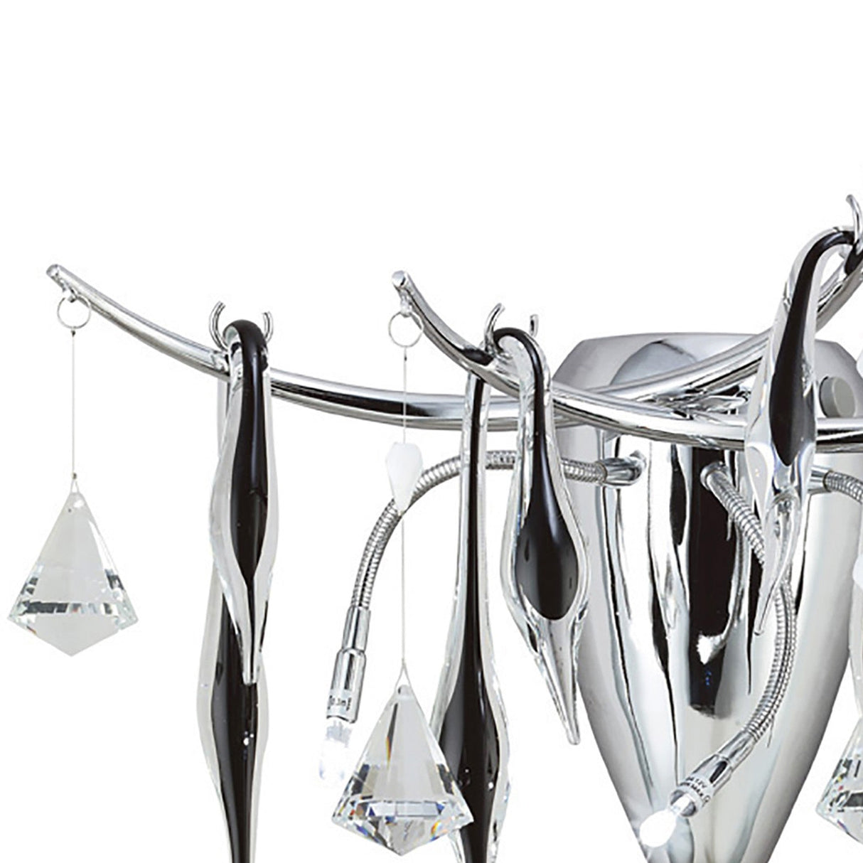 Cygnet 3 Light Black Glass & Crystal Wall Light - Chrome