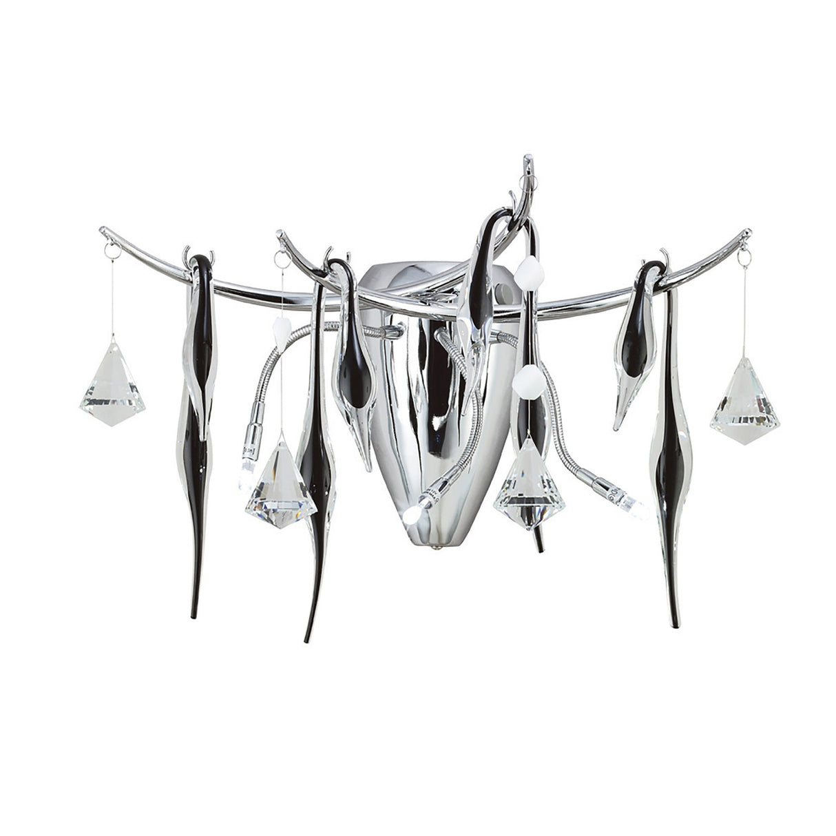 Cygnet 3 Light Black Glass & Crystal Wall Light - Chrome