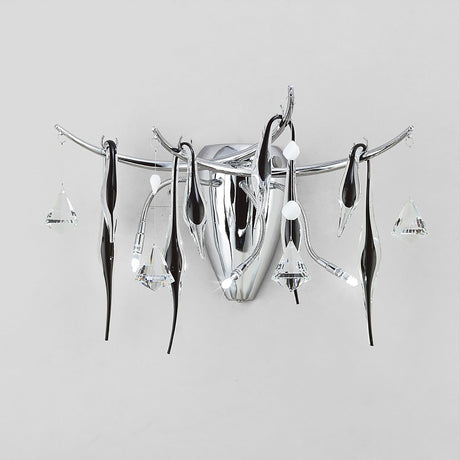 Cygnet 3 Light Black Glass & Crystal Wall Light - Chrome