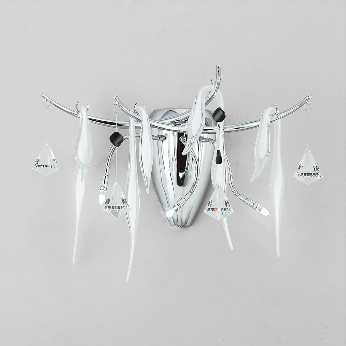 Cygnet 3 Light White Glass & Crystal Wall Light - Chrome
