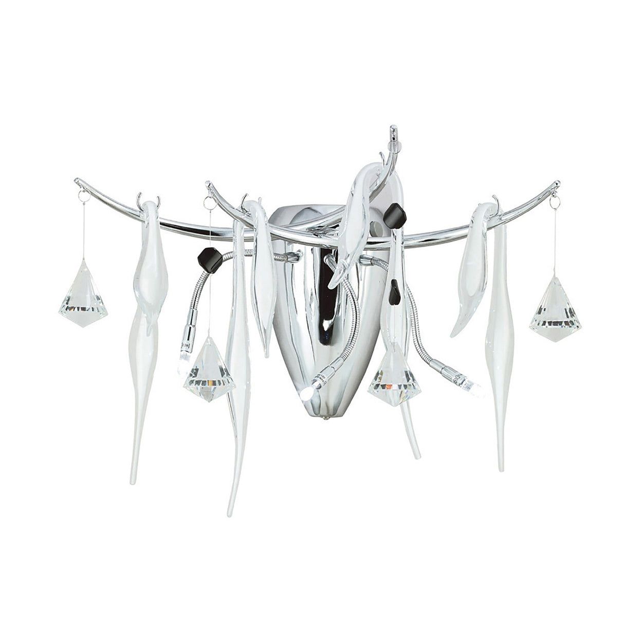 Cygnet 3 Light White Glass & Crystal Wall Light - Chrome