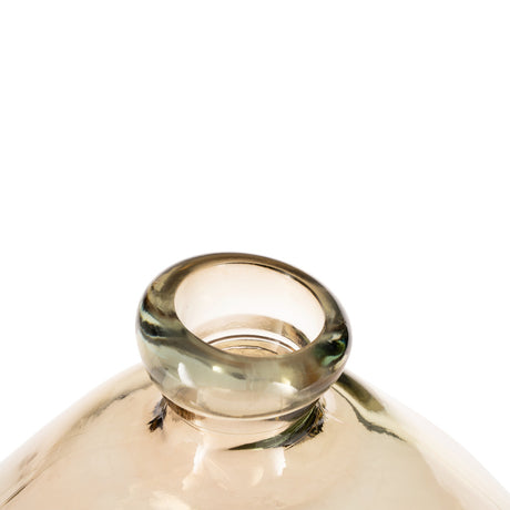 Close-up of the Dahukeng Vase 32cm's rolled glass neck and lip, showing the brown tinted, translucent finish against a plain white background.