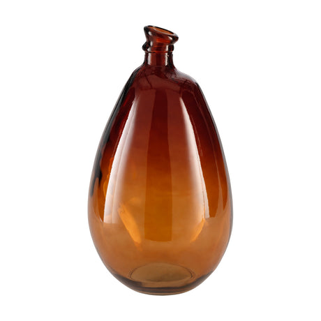 Dahukeng Vase 47cm in Rust, a teardrop-shaped translucent glass vase with a pinched neck and rust-to-amber ombre finish, shown against a plain white background.