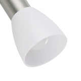 Close-up of the Dakar 3 plug-in spotlight's white cone-shaped shade on a satin nickel gooseneck arm, shown against a plain white background.