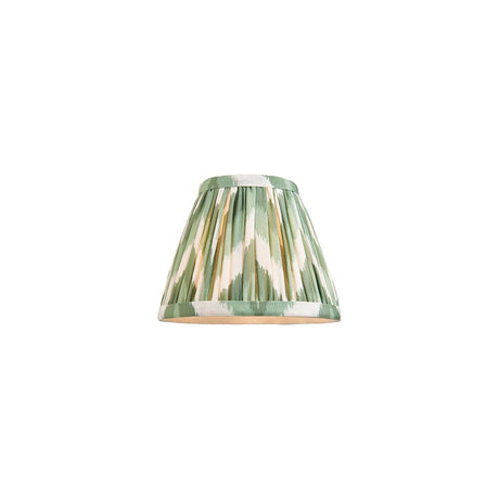Endon Daneton 16cm tapered lamp shade in Cotswold green faux silk with a zigzag pattern, pleated finish and taped edges, on a white background.