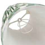 Interior view of Endon Daneton 16cm tapered lamp shade in Cotswold green faux silk, showing pleated zigzag print, taped edge and white candle clip fitting.