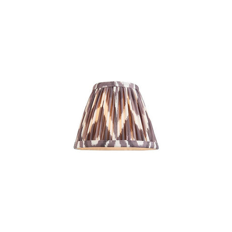 Endon Daneton 16cm tapered lamp shade in pleated pearl grey faux silk with zigzag print and taped edging, shown on a plain white background.