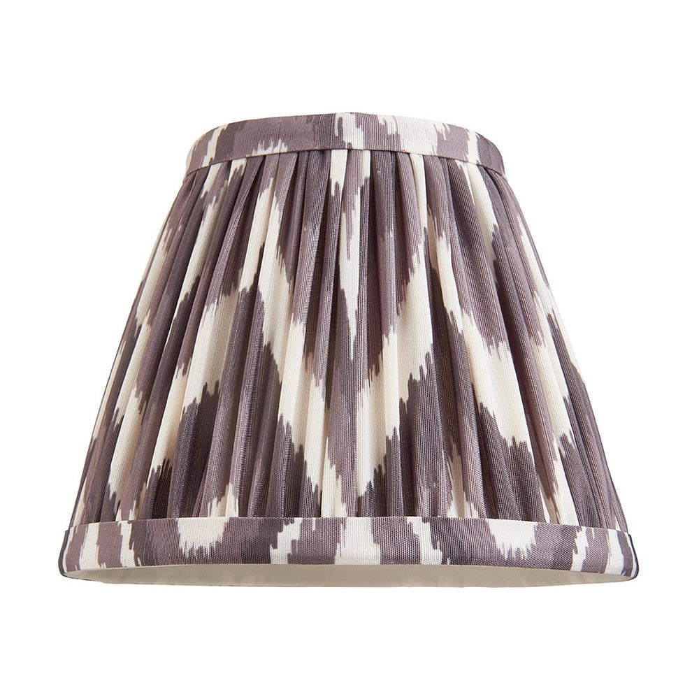 Endon Daneton 16cm tapered lamp shade in pearl grey pleated faux silk with a zigzag print and taped edges, shown on a plain white background.