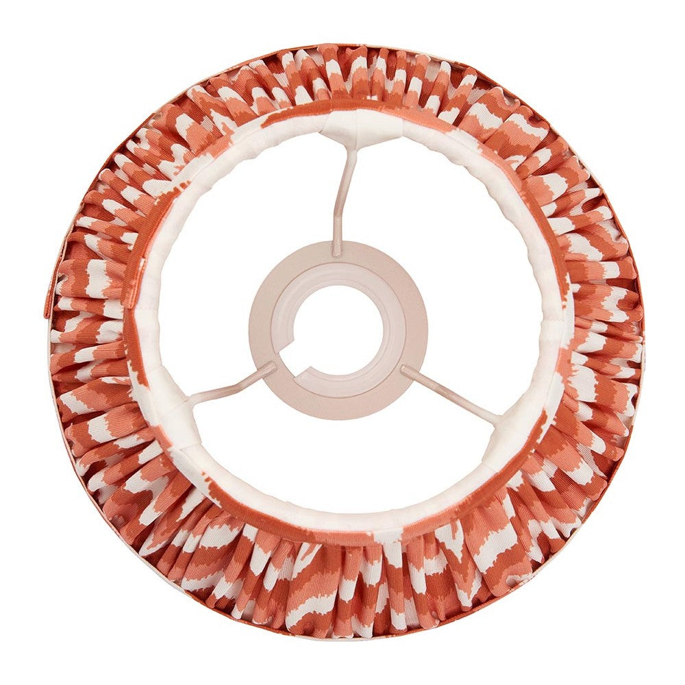 Endon Daneton 20cm tapered lamp shade in apricot orange and white zigzag pleated faux silk, top view showing gimbal fitting and inner lining.
