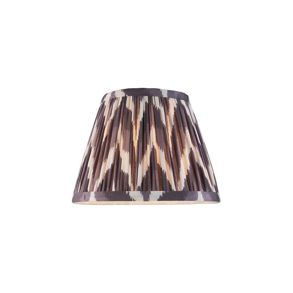 Endon Daneton 20cm tapered lamp shade in pearl grey pleated faux silk with a zigzag print and taped edging, shown on a plain white background.