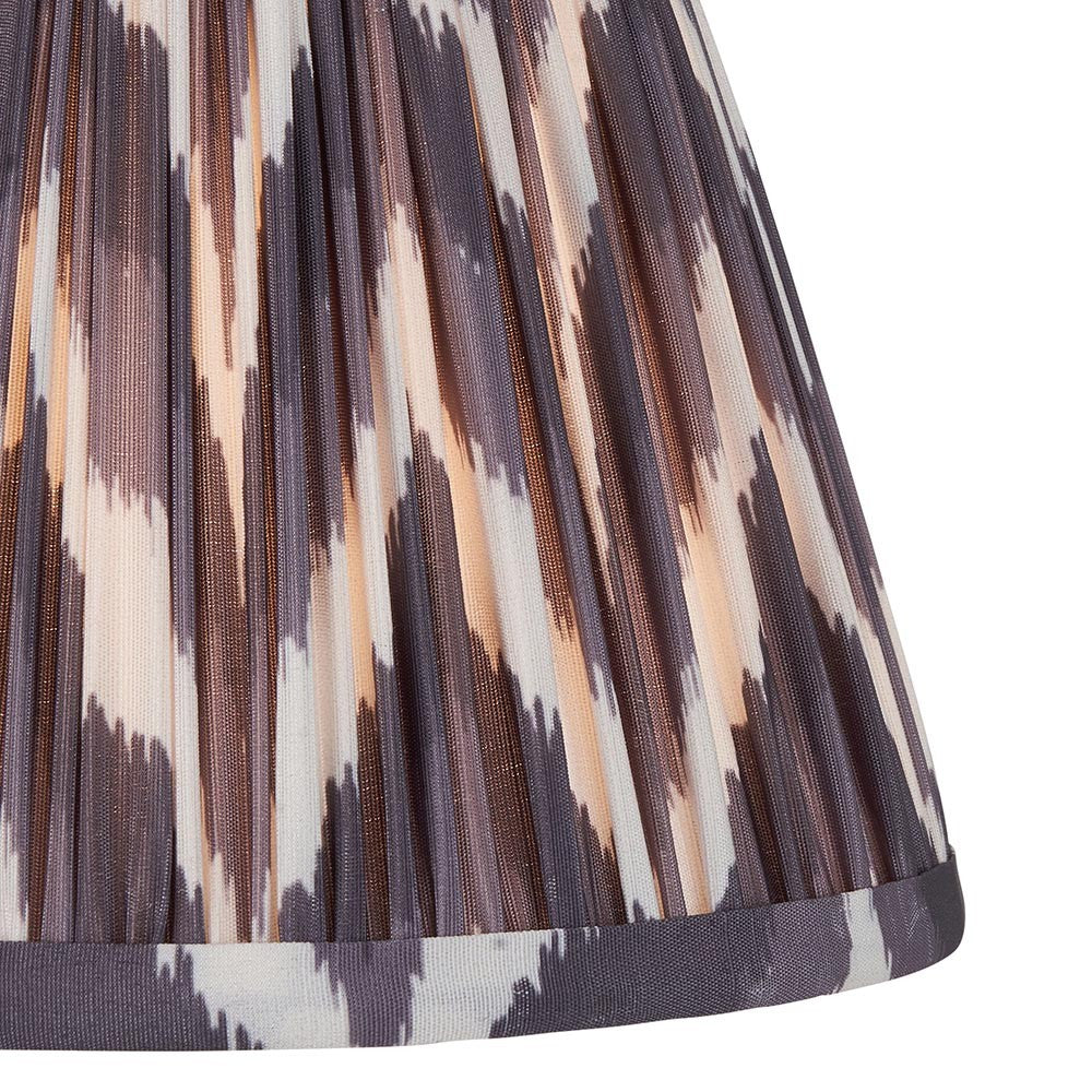 Endon Daneton 20cm tapered lamp shade in pearl grey pleated faux silk, close-up showing the zigzag print and taped edge trim.