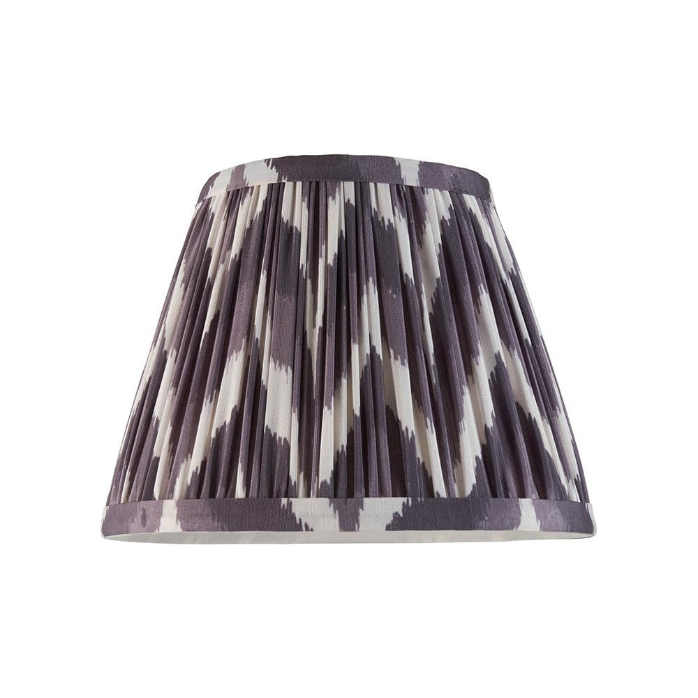 Endon Daneton 20cm tapered lamp shade in pleated pearl grey faux silk with a zigzag print and taped edging, shown on a plain white background.