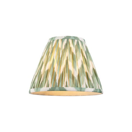 Endon Daneton 25cm tapered lamp shade in Cotswold green pleated faux silk with zigzag print and taped edges, shown on a plain white background.