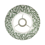 Endon Daneton 25cm tapered lamp shade in Cotswold green with white zigzag print, pleated faux silk and gimbal fitting, viewed from below on white.