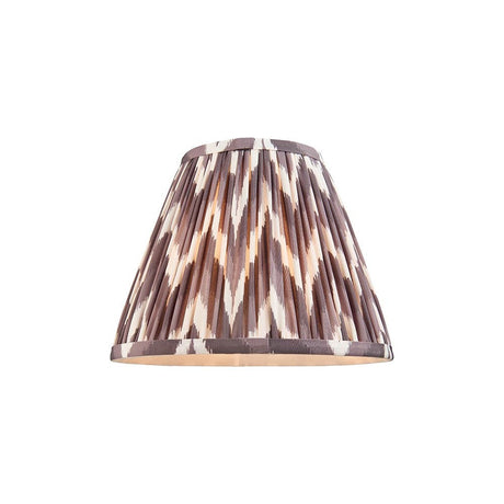 Endon Daneton 25cm tapered lamp shade in pearl grey pleated faux silk with a zigzag print and taped edging, on a plain white background.