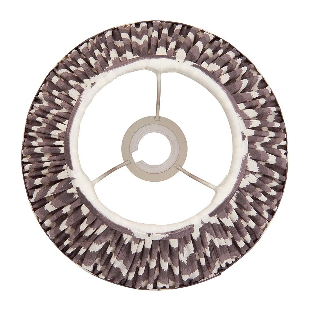 Endon Daneton 25cm tapered lamp shade in pearl grey pleated faux silk with zigzag print, viewed from below showing gimbal fitting on a white background.