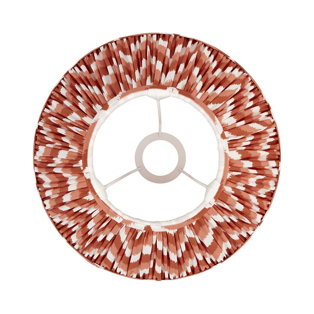 Top-down view of the Endon Daneton 30cm tapered lamp shade in apricot orange with a white zigzag print, pleated faux silk and fixed gimbal fitting.