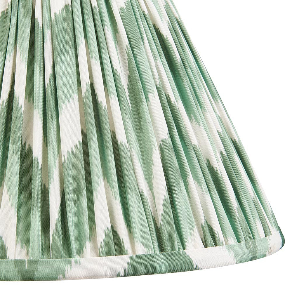 Endon Daneton 30cm tapered lamp shade in pleated faux silk with a Cotswold green and white zigzag print and taped edge detail.