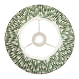 Endon Daneton 30cm tapered lamp shade in Cotswold green zigzag pleated faux silk, viewed from above showing the gimbal fitting, on a white background.