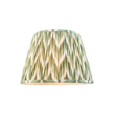 Endon Daneton 35cm tapered lamp shade in pleated faux silk with a green and cream zigzag print, shown on a plain white background.