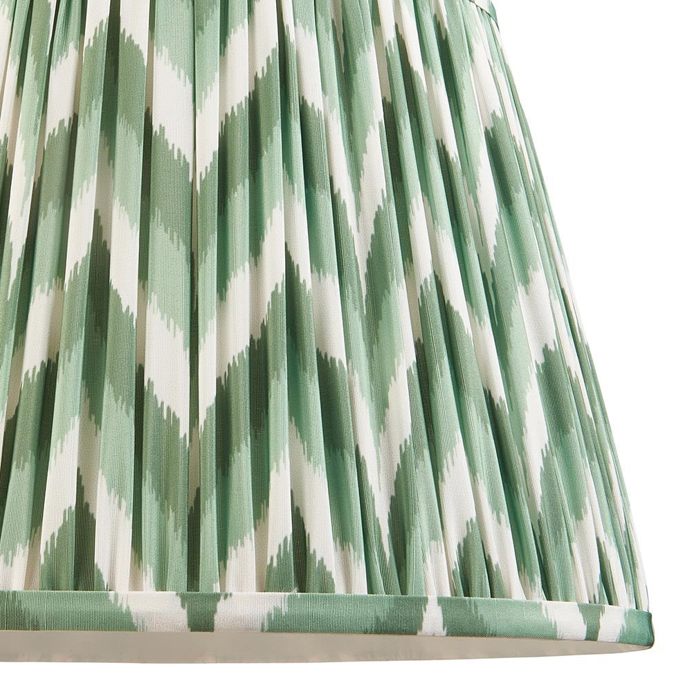 Endon Daneton 35cm tapered lamp shade in Cotswold green and white pleated faux silk with a zigzag print and taped edge detailing.