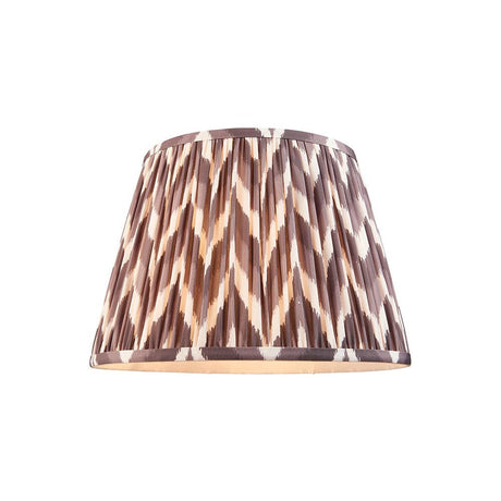 Endon Daneton 35cm tapered lamp shade in pleated pearl grey faux silk with a brown and cream zigzag print, shown on a plain white background.