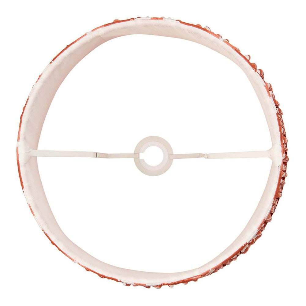Endon Daneton 40cm tapered lamp shade viewed from above, showing the white inner lining, reversible gimbal fitting and apricot orange zigzag trim.