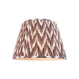 Endon Daneton 40cm tapered lamp shade in pearl grey pleated faux silk with a white and grey zigzag print and taped edges, on a white background.
