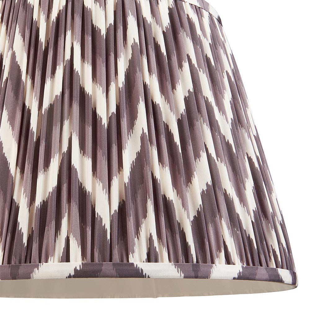 Endon Daneton 40cm tapered lamp shade in pearl grey pleated faux silk with a white and grey zigzag print and taped edge detailing.