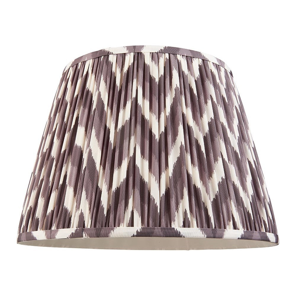 Endon Daneton 40cm tapered lamp shade in pleated pearl grey and white faux silk with zigzag print and taped edges, shown on a plain background.