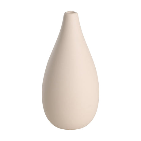 Daraina Ceramic Vase in muted pink, teardrop-shaped with a rounded body, slender neck and narrow mouth, matt finish, shown on a plain white background.