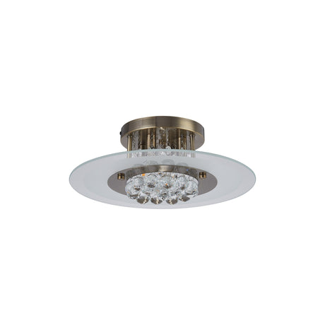 Delmar 4 Light Round Glass/Crystal Flush Ceiling Light - Antique Brass