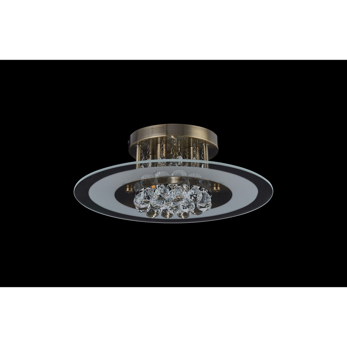 Delmar 4 Light Round Glass/Crystal Flush Ceiling Light - Antique Brass