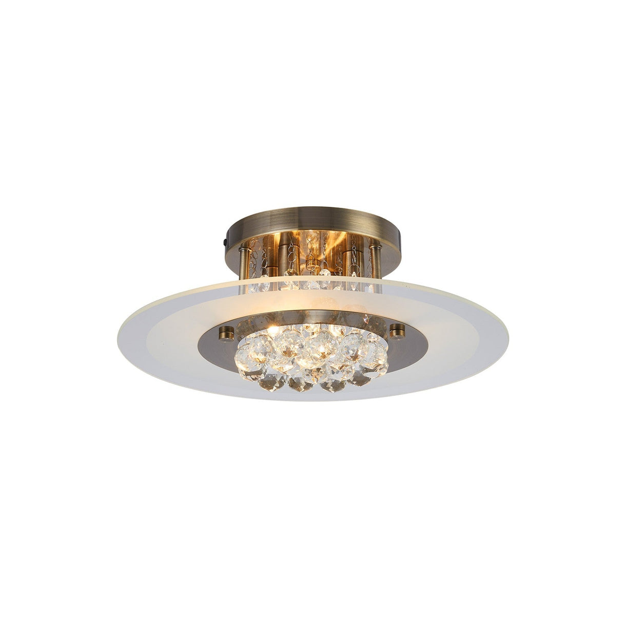 Delmar 4 Light Round Glass/Crystal Flush Ceiling Light - Antique Brass