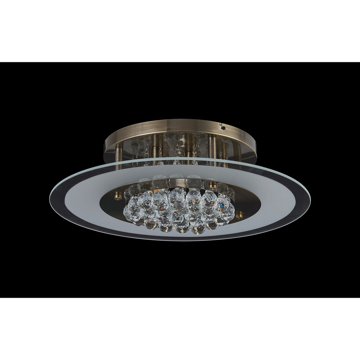 Delmar 6 Light Round Glass/Crystal Flush Ceiling Light - Antique Brass