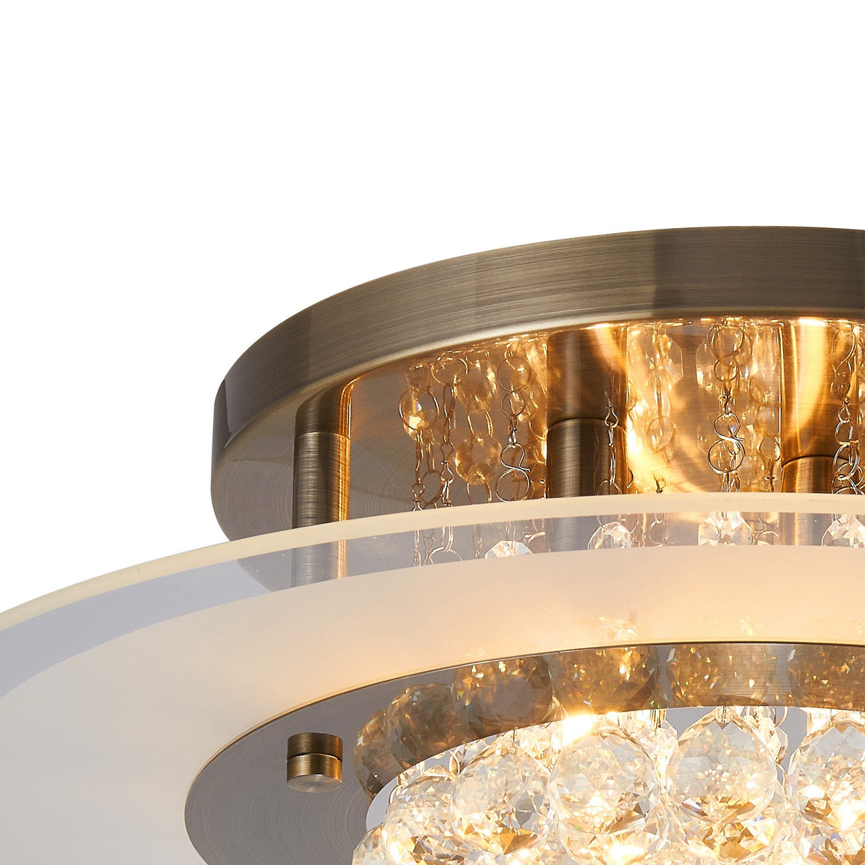 Delmar 6 Light Round Glass/Crystal Flush Ceiling Light - Antique Brass