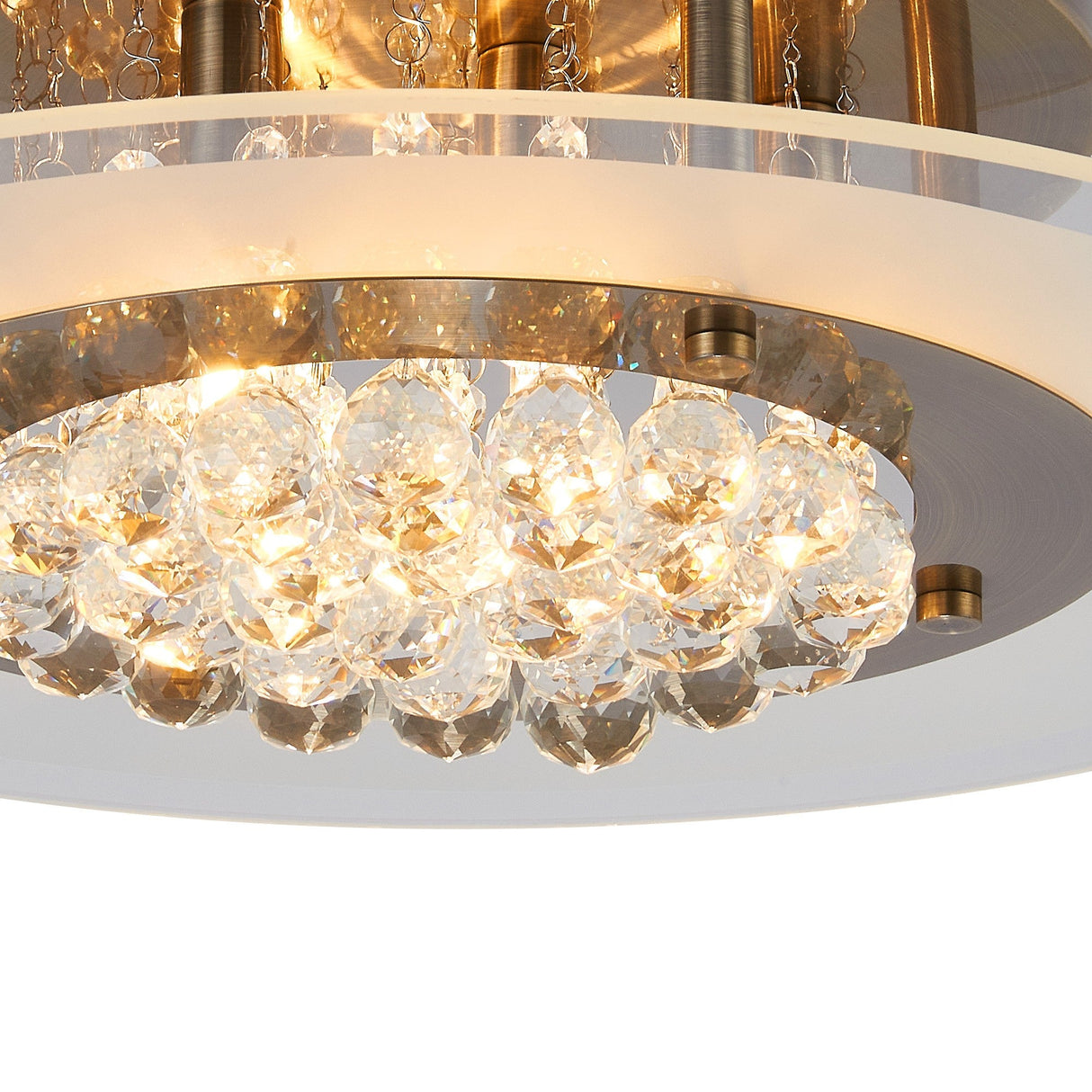 Delmar 6 Light Round Glass/Crystal Flush Ceiling Light - Antique Brass