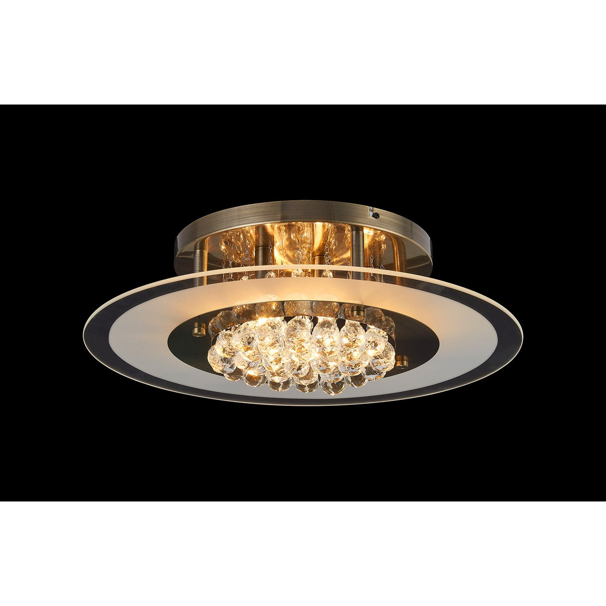 Delmar 6 Light Round Glass/Crystal Flush Ceiling Light - Antique Brass