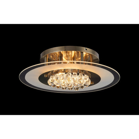Delmar 6 Light Round Glass/Crystal Flush Ceiling Light - Antique Brass