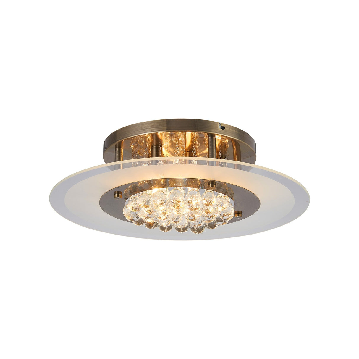 Delmar 6 Light Round Glass/Crystal Flush Ceiling Light - Antique Brass