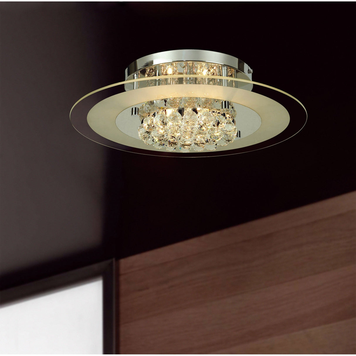 Delmar 6 Light Round Glass/Crystal Flush Ceiling Light - Polished Chrome