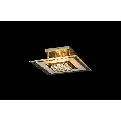 Delmar 4 Light Square Glass/Crystal Flush Ceiling Light - Antique Brass