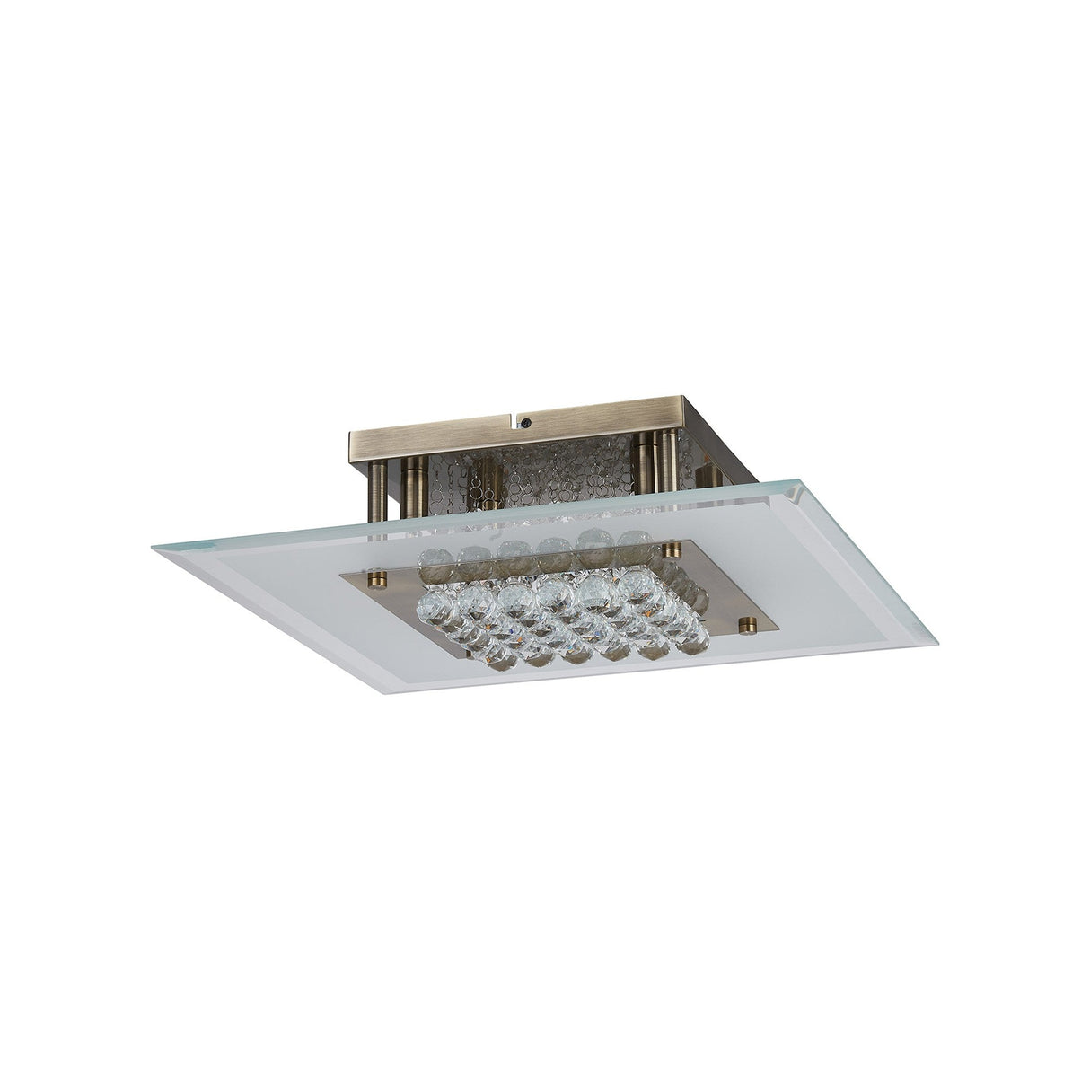 Delmar 6 Light Square Glass/Crystal Flush Ceiling Light - Antique Brass