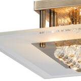Delmar 6 Light Square Glass/Crystal Flush Ceiling Light - Antique Brass