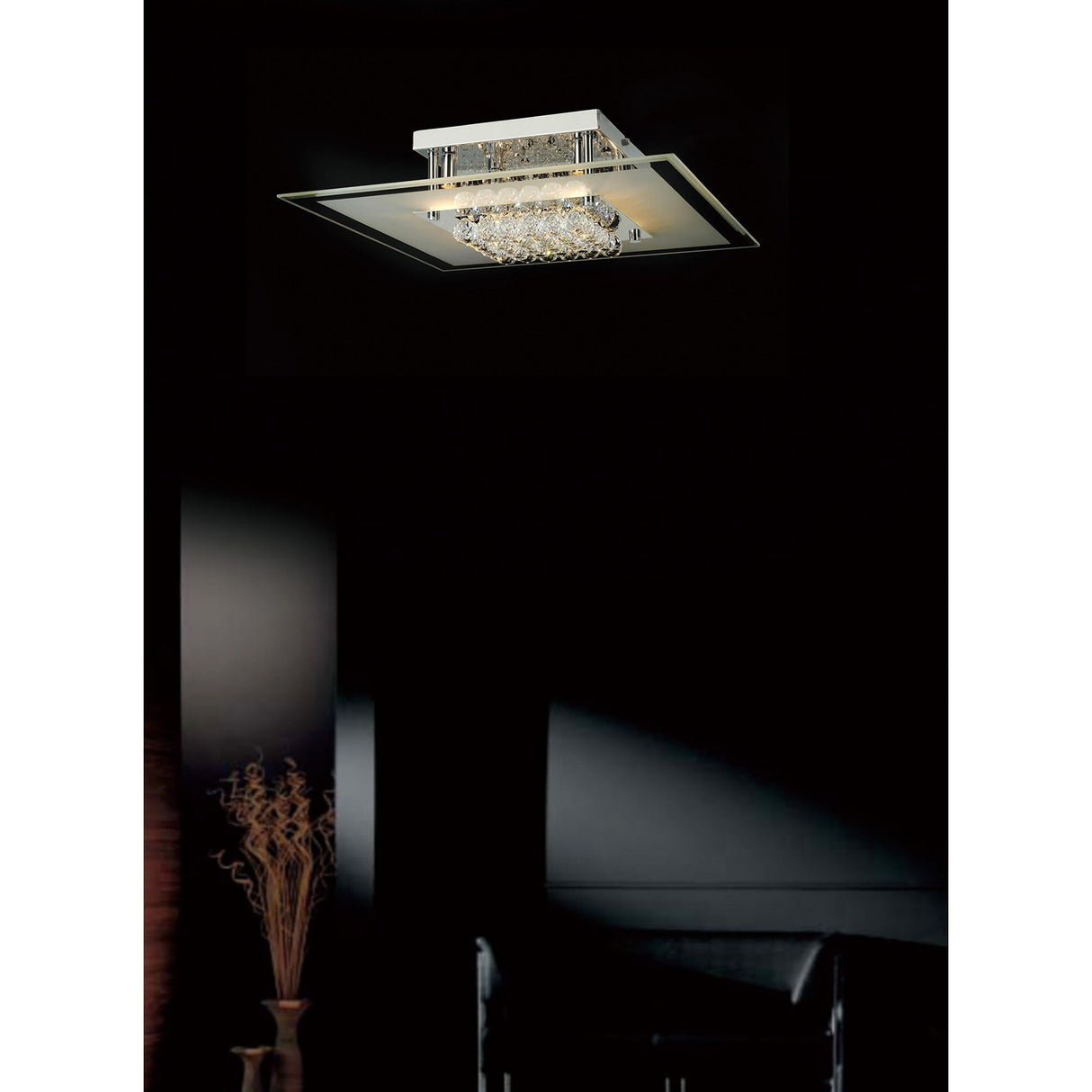 Delmar 6 Light Square Glass/Crystal Flush Ceiling Light - Polished Chrome