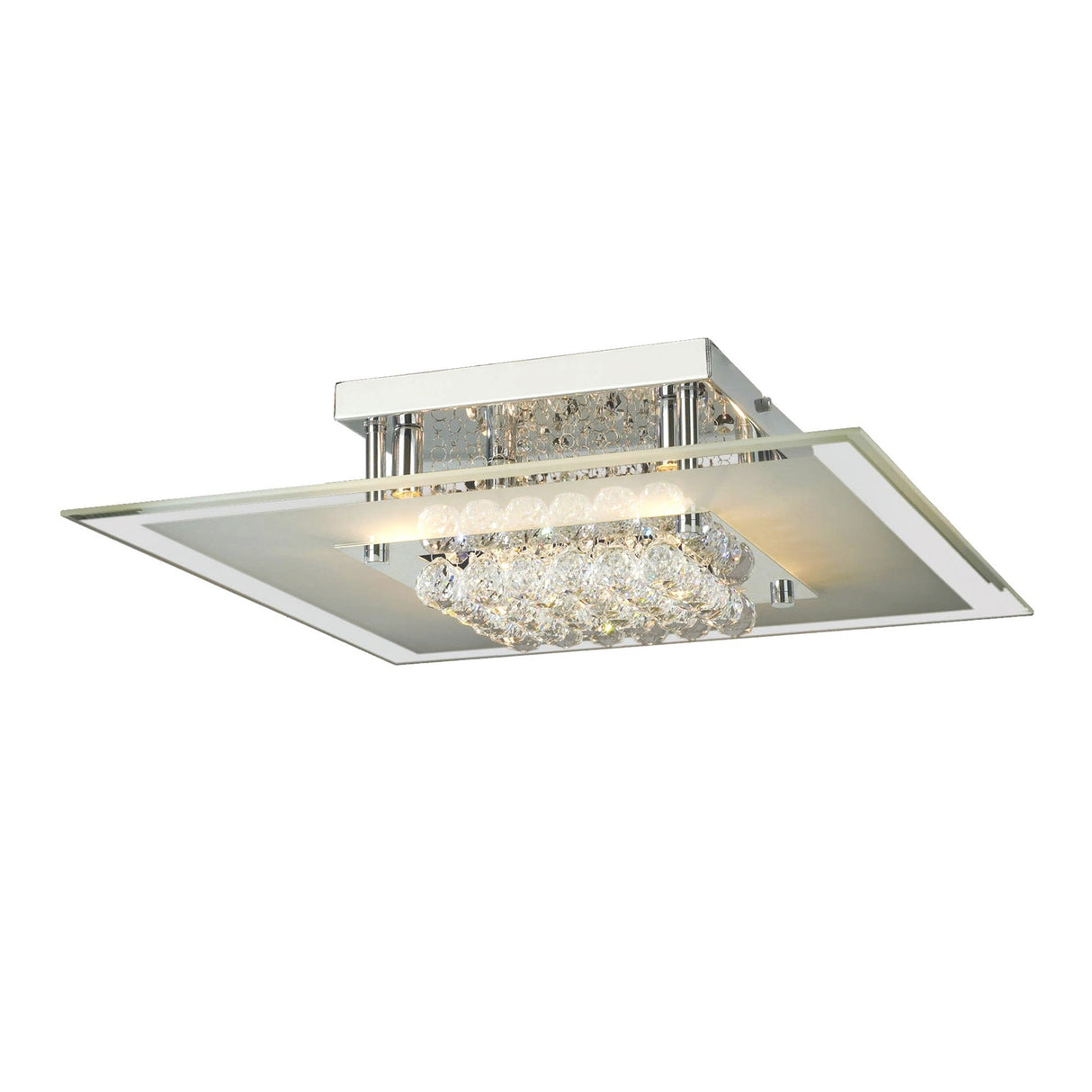 Delmar 6 Light Square Glass/Crystal Flush Ceiling Light - Polished Chrome