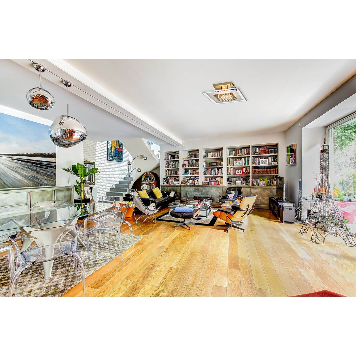 Delmar 4 Light Square Glass/Crystal Flush Ceiling Light - French Gold